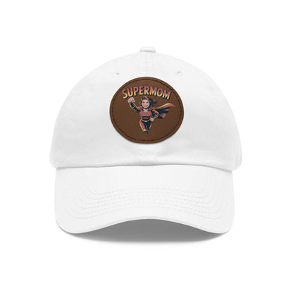 Supermom Dad Hat with Leather Patch, Gift for Moms, Cap for Superheroes, Mother's Day Gift, Casual Hat, Everyday Wear