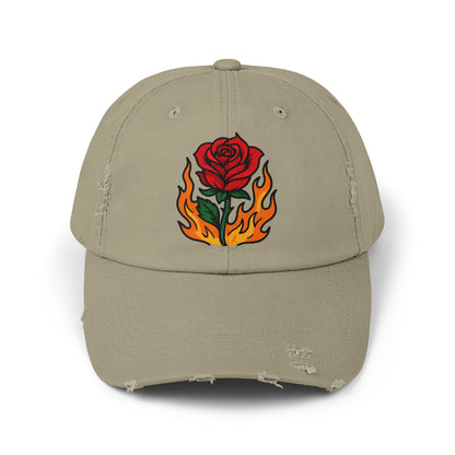 Flaming Rose Distressed Cap