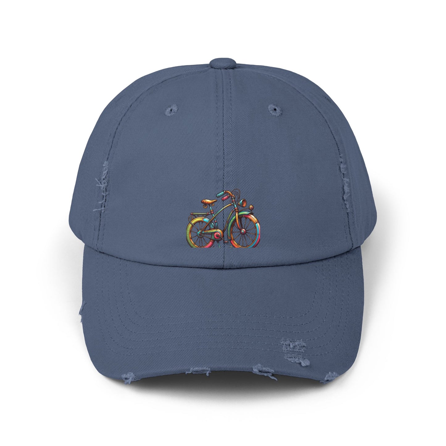 Vibrant Bicycle Distressed Cap, Unisex Hat for Outdoor Adventures, Casual Wear, Unique Gifting, Bike Lovers' Accessories