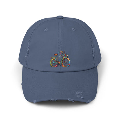 Vibrant Bicycle Distressed Cap, Unisex Hat for Outdoor Adventures, Casual Wear, Unique Gifting, Bike Lovers' Accessories