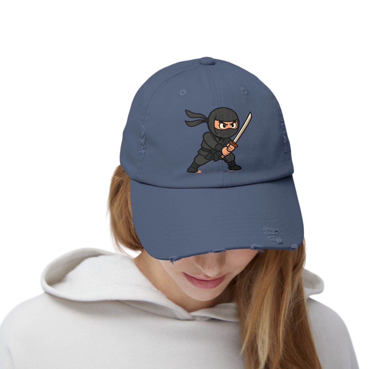 Ninja Unisex Distressed Cap, Fun Gift for Gamers, Trendy Accessory, Casual Wear, Outdoor Hat, Birthday Present