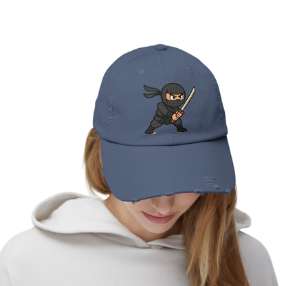 Ninja Unisex Distressed Cap, Fun Gift for Gamers, Trendy Accessory, Casual Wear, Outdoor Hat, Birthday Present