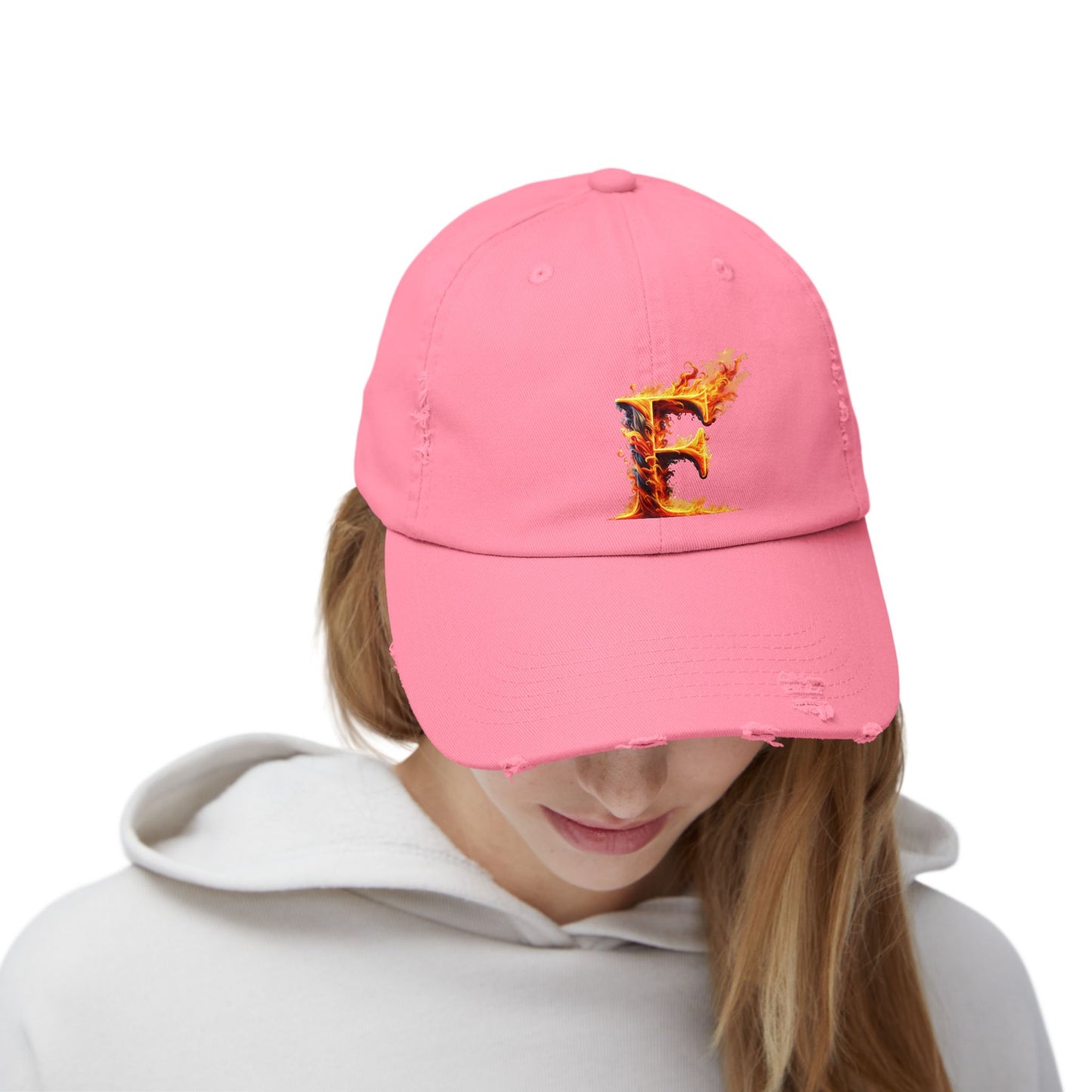 Fire Letter F Distressed Cap, Trendy Black Cap, Unisex Baseball Cap, Cool Casual Hat, Unique Gift for Him/Her, Everyday Accessory