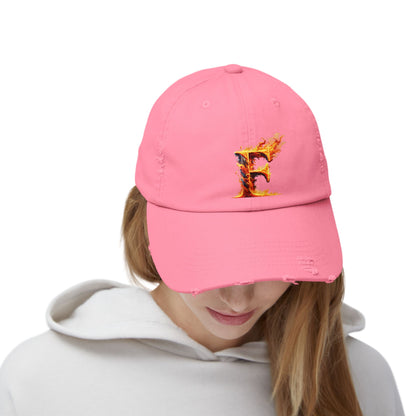 Fire Letter F Distressed Cap, Trendy Black Cap, Unisex Baseball Cap, Cool Casual Hat, Unique Gift for Him/Her, Everyday Accessory