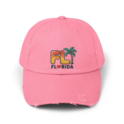 Vibrant Florida Distressed Cap, Casual Summer Hat, Beach Accessories, Travel Gift, Outdoor Apparel, Unisex Headwear