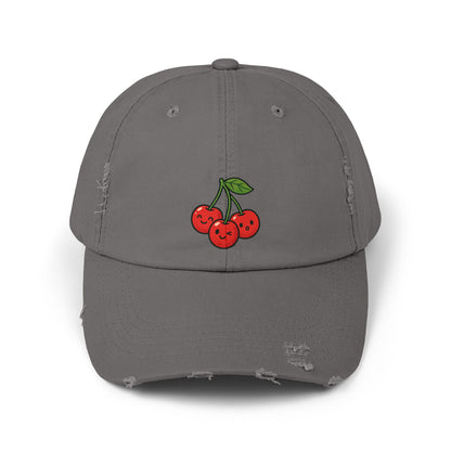 Cherry Embroidered Unisex Distressed Cap, Vintage Baseball Hat, Cute Cherry Hat, Casual Summer Accessory, Gift for Friends